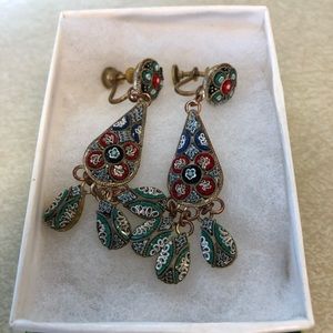 Sale Beautiful Micro mosaic Antique Italian Earrings Hallmarked Nothing Missing